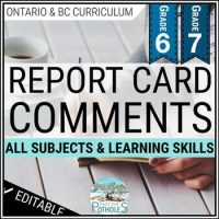 Cover image for Grade 6 and 7 report card comment banks bundle for Ontario and BC curriculums.