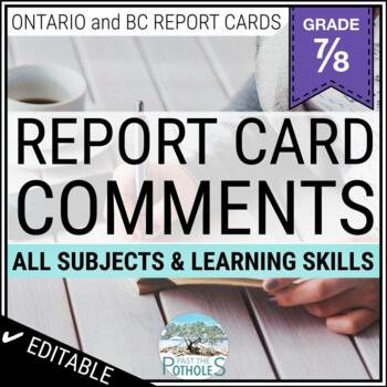 Cover image for Ontario report card comment banks bundle for grades 7 and 8