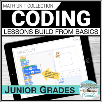 Cover image for Scatch coding lessons with a sample Google slide task on an iPad.