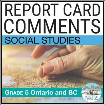 Cover image for Social Studies Report Card Comments bank for grade 5.